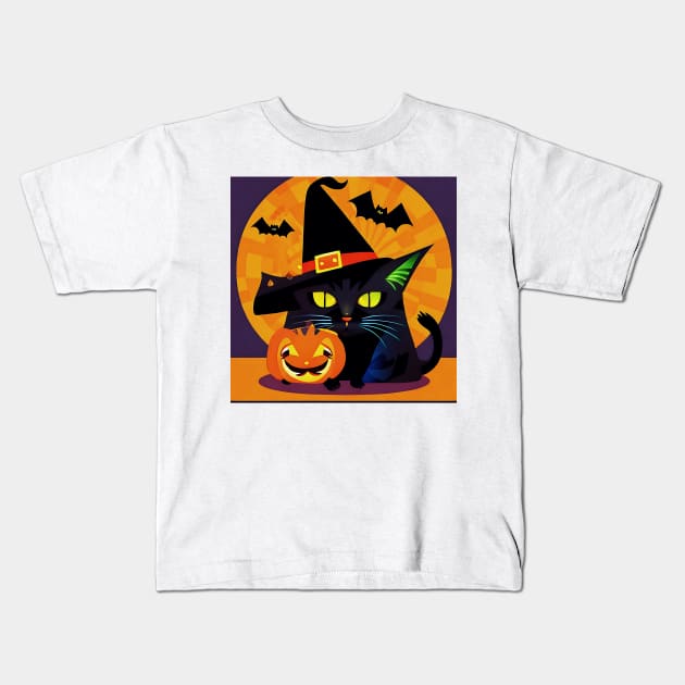 Halloween Cat in a Hat Kids T-Shirt by DANAROPER